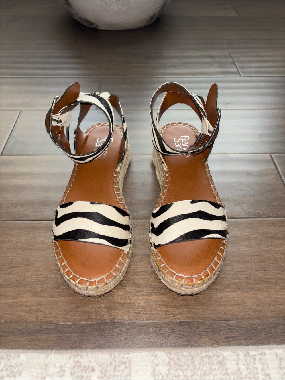 Franco Sarto Marona Zebra Haircalf Espadrille Platform Sandals - Size 7M